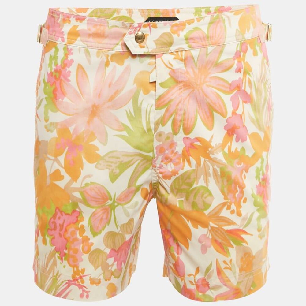 Tom Ford Orange Floral Print Synthetic Swim Shorts M